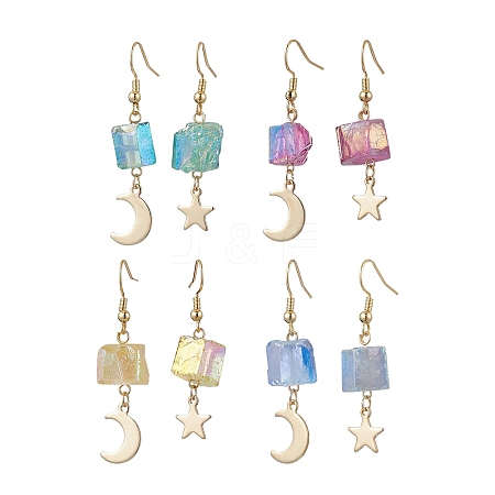 Electroplated Natural Quartz Dangle Earrings EJEW-TA00567-1