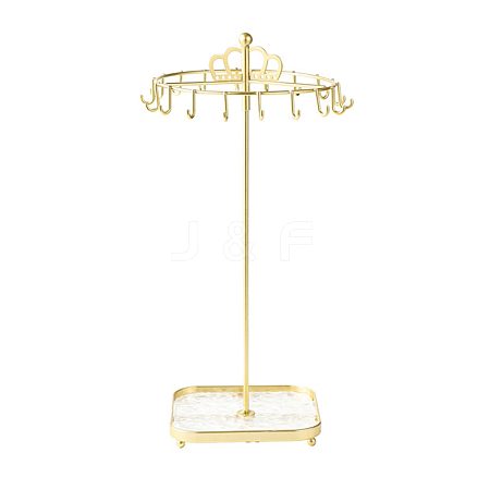 Rotatable Crown Iron Necklace Display Stands with Trays PW-WG5F7B2-01-1