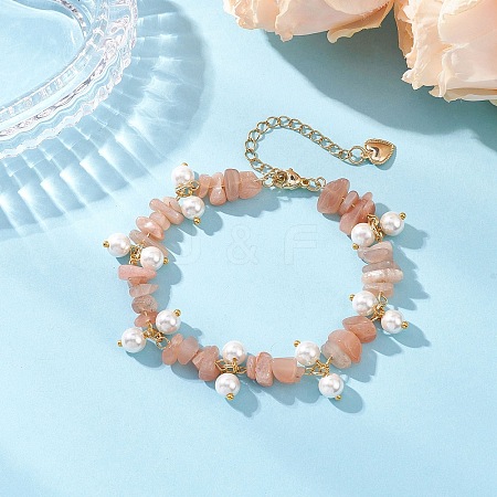 Natural Sunstone Chip Beaded Bracelets for Women BJEW-JB12301-02-1