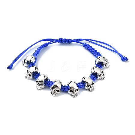 Adjustable Halloween Skull Alloy Braided Beads Bracelets for Women BJEW-78.0-JB10919-1