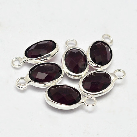 Oval Faceted Silver Tone Brass Glass Charms GLAA-O015-13S-1