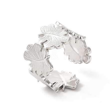 Non-Tarnish 304 Stainless Steel Maple Leaf Open Cuff Ring for Women RJEW-E063-18P-1