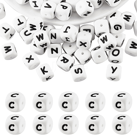 20Pcs White Cube Letter Silicone Beads 12x12x12mm Square Dice Alphabet Beads with 2mm Hole Spacer Loose Letter Beads for Bracelet Necklace Jewelry Making JX432C-1