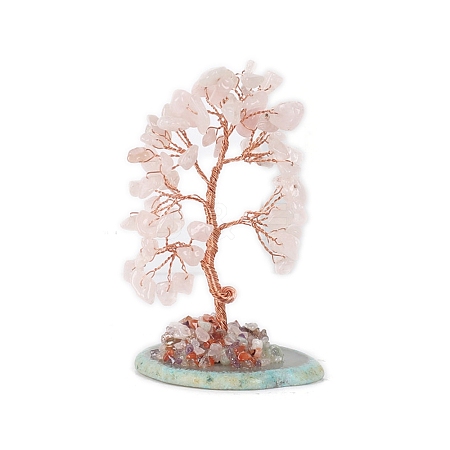 Natural Rose Quartz Chips Tree of Life Decorations PW-WG497C0-02-1