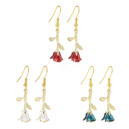 3 Pairs 3 Colors Brass Flower Dangle Earrings EJEW-YW00003-1