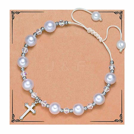 Handmade Woven Plastic imitation Pearl Braided Bead Bracelets UD0895-1-1