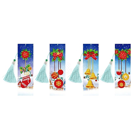 4Pcs Christmas DIY Diamond Painting Bookmarks Kits DIAM-PW0010-19B-02-1