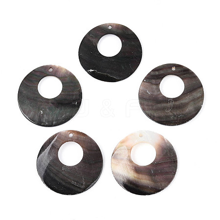 Natural Black Lip Shell Pendants SHEL-N038-18-1