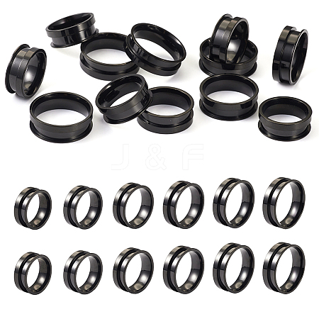 12Pcs 6 Size 201 Stainless Steel Grooved Finger Ring Settings STAS-TA0002-15B-1