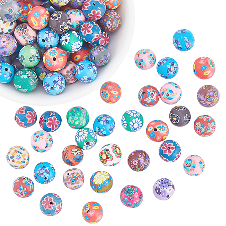 120Pcs Handmade Flower Pattern Polymer Clay Beads CLAY-PA0001-24A-1