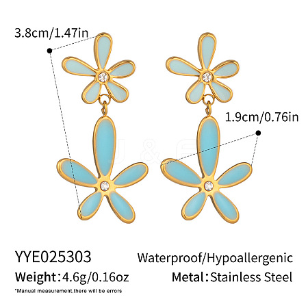 304 Stainless Steel Enamel Flower Dangle Stud Earrings for Women HM6376-2-1