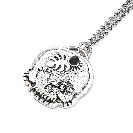 Skull Rhinestone Pendant Necklaces with Rolo Chains NJEW-F309-01-1