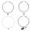 4Pcs 4 Style Star & Guitar Natural Dalmatian Jasper & Alloy Pendant Necklaces Set with Waxed Polyester Cords NJEW-FI0001-16-1