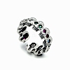 Brass Rhinestones Skull Open Cuff Rings for Unisex PW-WGC11C2-01-1