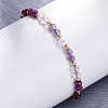 Faceted Round Natural Amethyst & Quartz Crystal Braided Bead Bracelets BJEW-F493-09G-05-3