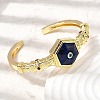 Hexagon Brass Pave Natural Lapis Lazuli & Cubic Zirconia Cuff Bangles for Women BJEW-Z172-01G-10-2