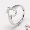 Adjustable Rhodium Plated 925 Sterling Silver Finger Ring Components STER-P033-17P-1