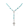 Natural Lava Rock & Synthetic Turquoise Rosary Bead Necklace NJEW-JN04237-01-4