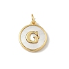 Brass Pave Natural Shell Flat Round with Letter Charms KK-Z115-13G-G-1