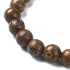 Dyed Natural Lava Rock Rondelle & Wooden Round Beaded Stretch Bracelet BJEW-JB09679-4