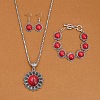 Flower Alloy with Synthetic Turquoise Pendant Necklaces & Dangle Earrings & Link Bracelets Sets WGD1135-15-1