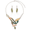 Leaf Alloy Enamel Pendant Necklaces & Stud Dangle Earrings Sets WG0AB14-01-5