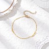 Brass Heart & Round Beaded Link Bracelets for Women BJEW-JB12188-1