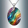Zinc Alloy & Glass Oval Pendant Necklaces FS-WG171E2-01-2