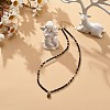 Cubic Zirconia Teardrop Pendant Necklace with Natural Black Agate Beaded Chains NJEW-JN04121-04-3