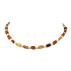 Rectangle Natural Amber and Round White Shell Pearl Beaded Necklaces NJEW-JN05645-2