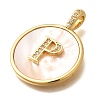 Rack Plating Brass Micro Pave Clear Cubic Zirconia Pendants with Shell KK-M309-42G-P-3