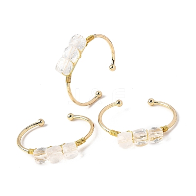 Natural Quartz Crystal Beads Cuff Bangles for Women BJEW-Q035-01G-08-1