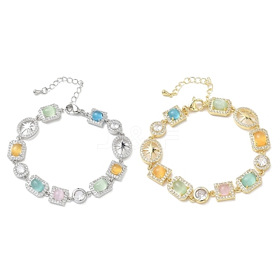 Brass Micro Pave Clear Cubic Zirconia Link Chain Bracelets for Women BJEW-C156-03G-1