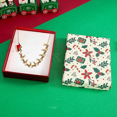 Alloy Colorful Rhinestone Deer Sleigh Link Chain Necklaces with Red Enamel FS-WGDB6E9-01-1