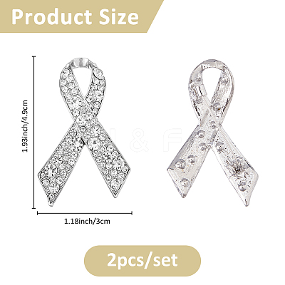2Pcs Awareness Ribbon Alloy Rhinestone Brooches for for Backpack Clothes JEWB-FH0002-19P-1