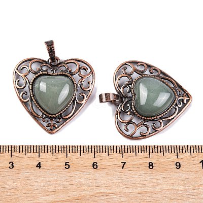 Natural Green Aventurine Peach Love Heart Pendants G-G158-01-15-1