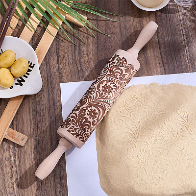 Snowflake Pattern Wood Rolling Pin AJEW-WH0481-657-1