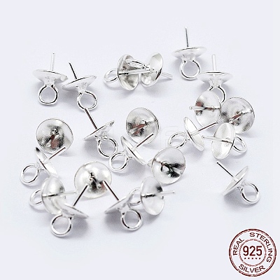 925 Sterling Silver Cup Pearl Bail Pin Pendants STER-F036-04S-4mm-1