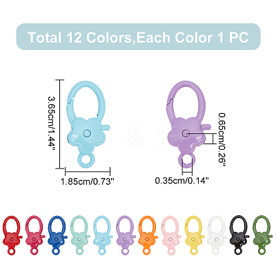 12Pcs 12 Colors Spary Painted Zinc Alloy Flower Lobster Claw Clasps PALLOY-WR0001-10-1
