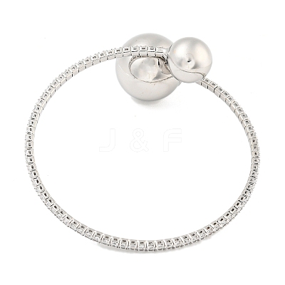 Rack Plating Brass Pave Clear Cubic Zirconia Round Ball Open Cuff Rings for Women BJEW-B110-04B-P-1