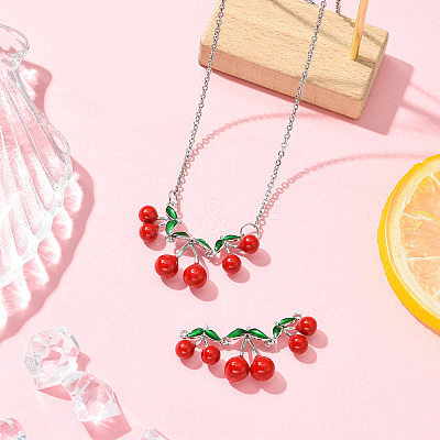 2Pcs Brass Red and Green Enamel Cherry Connector Charms KK-CJ0003-50-1