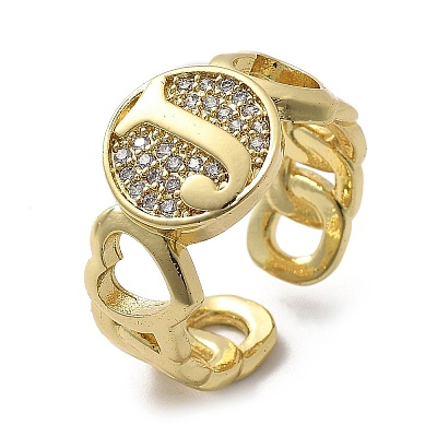 Brass Micro Pave Clear Cubic Zirconia Open Cuff Rings for Women RJEW-K289-02G-J-1