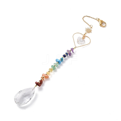 Glass Teardrop Chandelier Pendant Decorations HJEW-JM00857-1