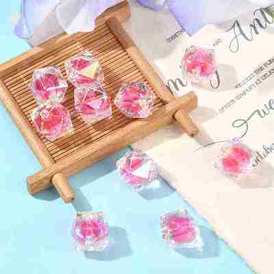 10Pcs Two Tone UV Plating Rainbow Iridescent Acrylic Beads TACR-YW0002-33B-1