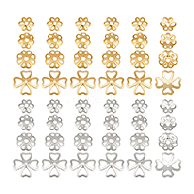 48Pcs 8 Styles 925 Sterling Silver Bead Caps STER-PH0004-60-1