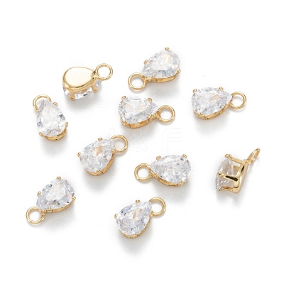 Brass Clear Cubic Zirconia Charms ZIRC-G170-13G-1