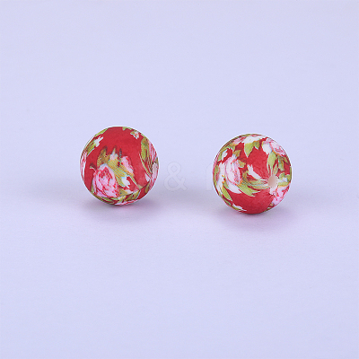 Printed Round with Flower Pattern Silicone Focal Beads SI-JX0056A-155-1
