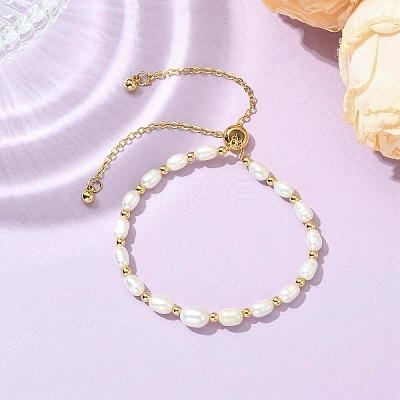 Adjustable Natural Cultured Freshwater Pearl & Brass Beads Slider Bracelets for Women BJEW-JB13607-1