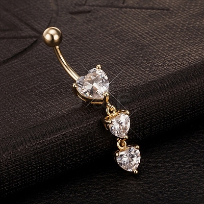 Real 18K Gold Plated Brass Cubic Zirconia Navel Ring Navel Ring Belly Rings AJEW-EE0001-18-1