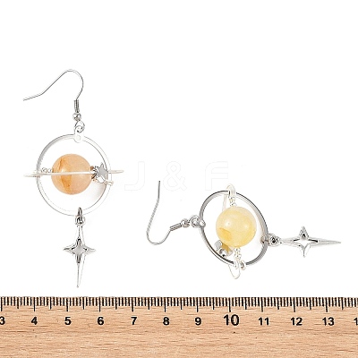 Natural Yellow Hematoid Quartz & Alloy Pendant Dangle Earrings EJEW-TA00818-02-1